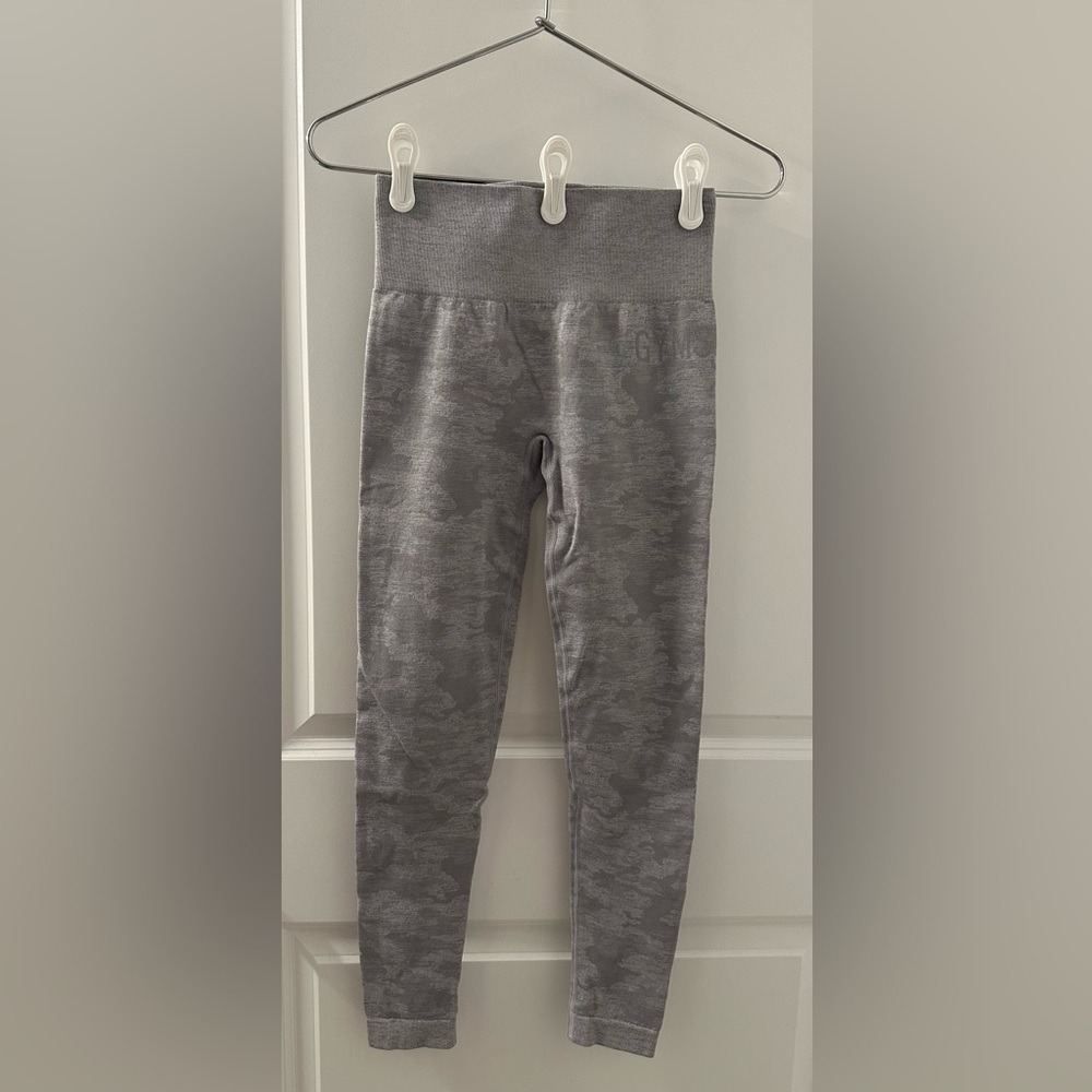Gymshark Adapt Camo Seamless Leggings Grey High Waisted Ruched Scrunch Womens